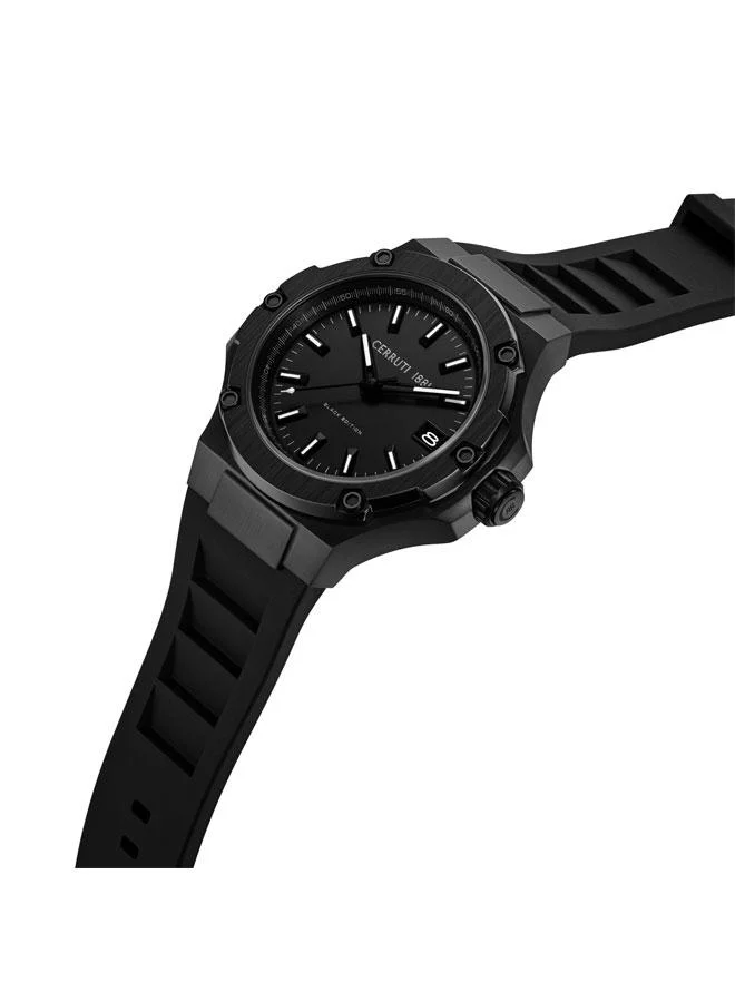 CERRUTI 1881 Lucardo  Black Dial Silicone Strap Analog Watch for Men, 44mm